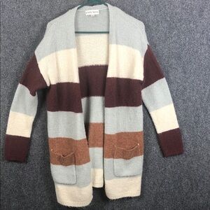 Knox Rose Women's Colorblock Cardigan - Cream, Brown, Burgundy